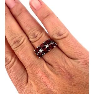 Vintage Designer JED Art Deco Sterling Silver Garnet CZ Statement Ring Size 8